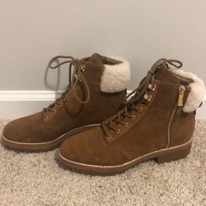 Michael Kors Rosario Tan/Brown Suede Lace-up Boots